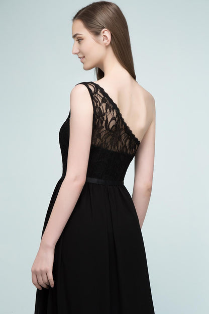 A-line Lace One-shoulder Floor-length Bridesmaid Dress Floor Length with