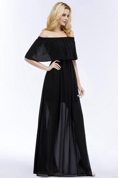 A-Line Off-the-Shoulder Sleeveless Floor-Length Bridesmaid Dresses