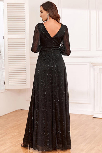 A Line V Neck Chiffon Mother of the Bride Dress With Long Sleeves
