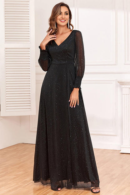 A Line V Neck Chiffon Mother of the Bride Dress With Long Sleeves