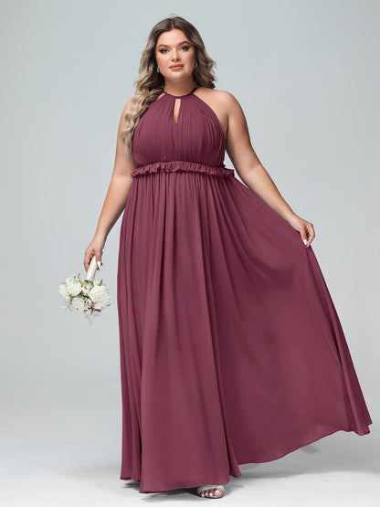 Keyhole Neckline Open Back Chiffon Max Long Dress Mulberry