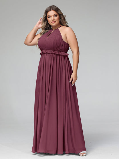 Keyhole Neckline Open Back Chiffon Max Long Dress Mulberry