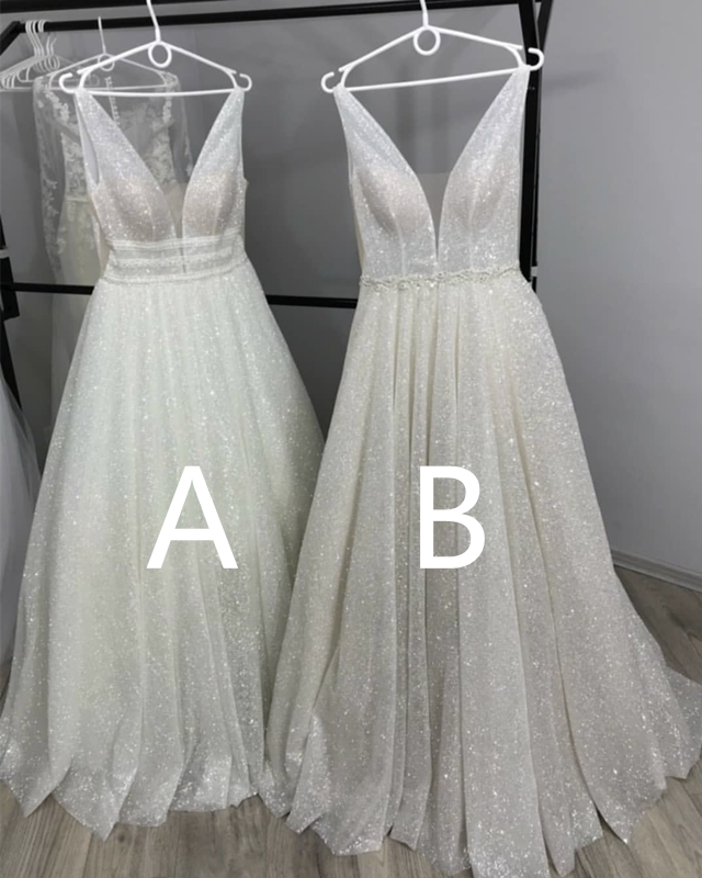 Bling Bling Sequin Ball Gown V Neck Wedding Dress