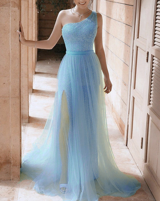 Mermaid One Shoulder Sparkly Prom Dresses