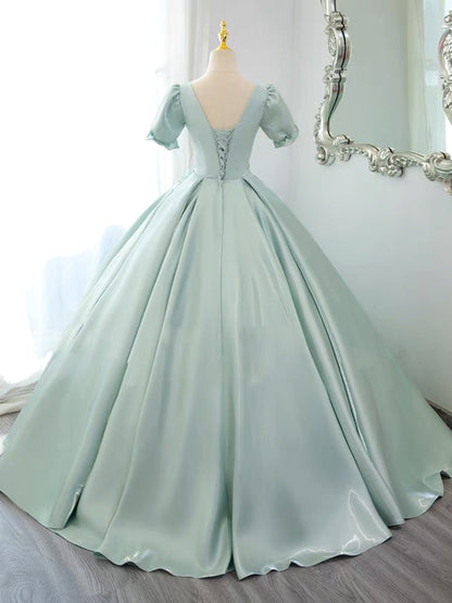 Green Satin Long Prom Dress, Green Satin Lon Formal Dress