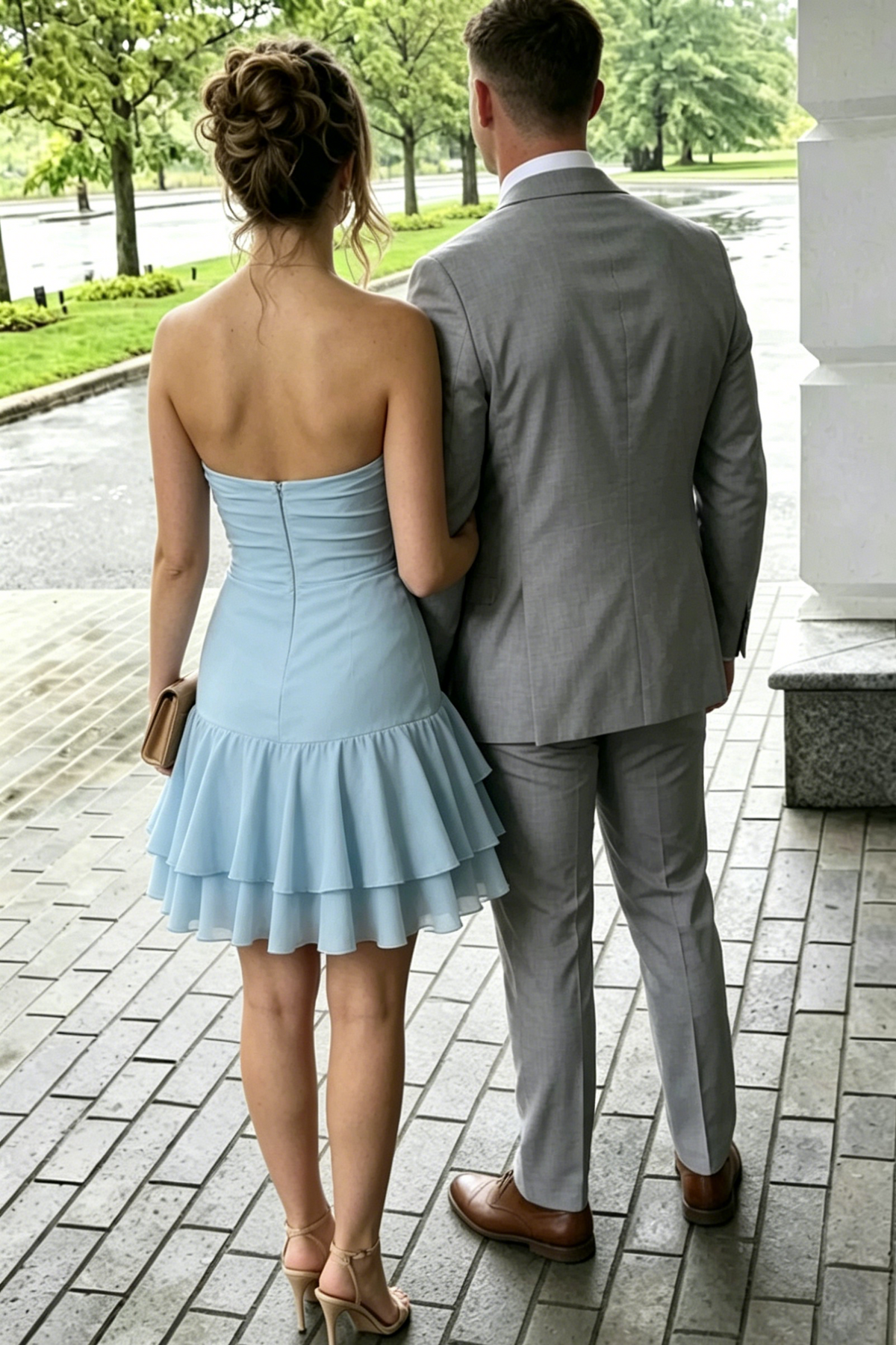 Blue Strapless A-Line Empire-Waist Ruffles Chiffon Short Homecoming Dress