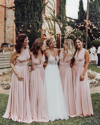 Long Blush Chiffon Bridesmaid Dresses Mixed Style