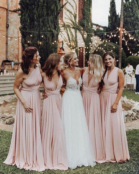 Long Blush Chiffon Bridesmaid Dresses Mixed Style