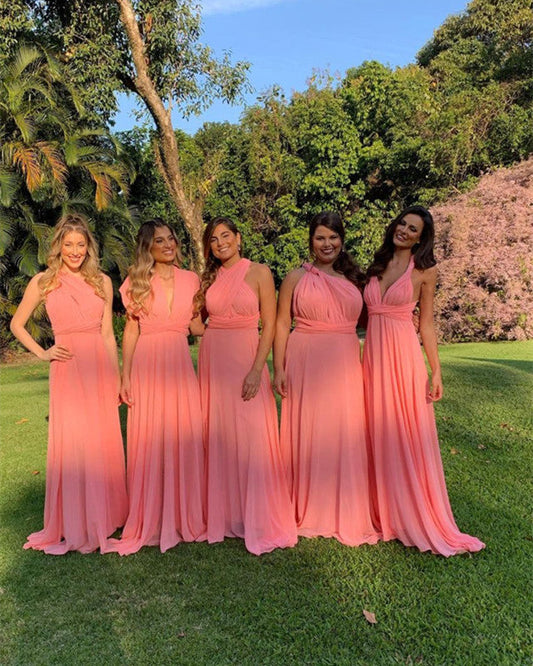 Pink Chiffon Convertible Bridesmaid Dresses