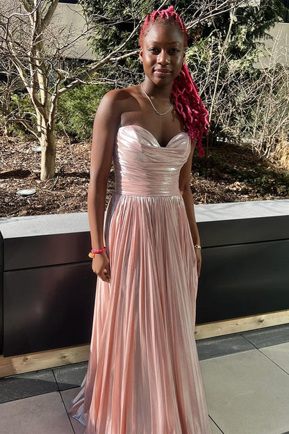 Blush Metallic Sweetheart Pleated Sheath Long Prom Dress