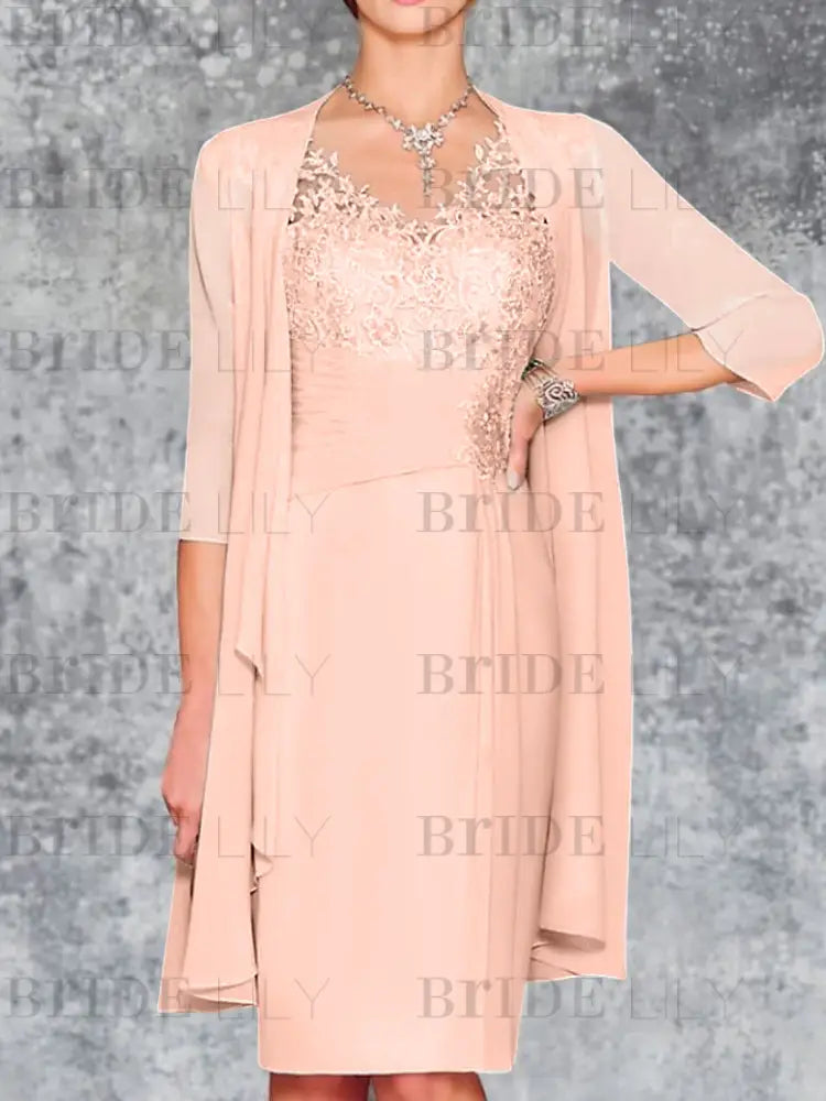 Two Piece Ruffle Chiffon Mother of the Bride Outfit Lace Short Wedding Guest Dress