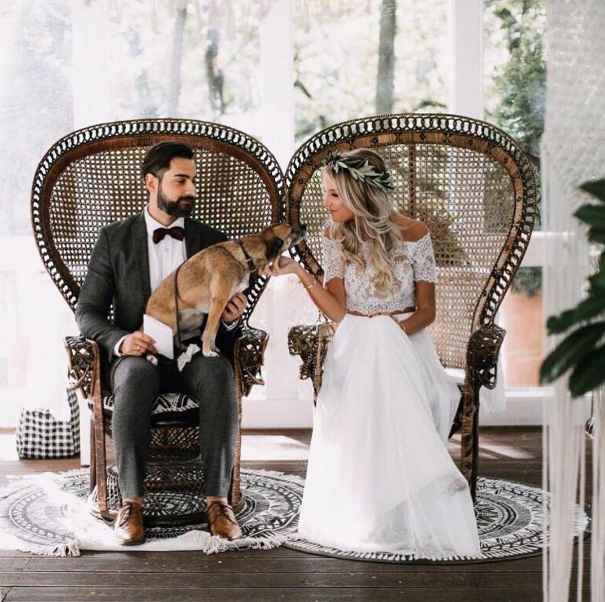 Boho Chic Lace Crop Chiffon Wedding Dresses Two Piece