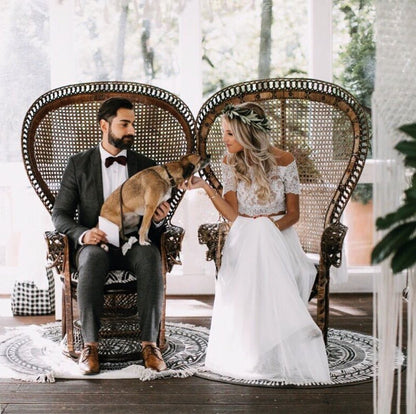 Boho Chic Lace Crop Chiffon Wedding Dresses Two Piece