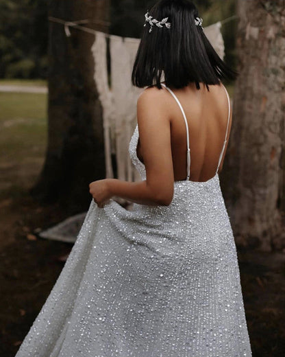 Boho Sparkles Wedding Dresses Open Back