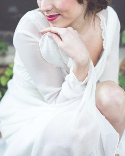 Puffy Sleeves Boho Wedding Dresses Open Back