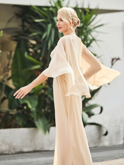 A-line V-neck Flutter Sleeves Dress with Beaded Champagne