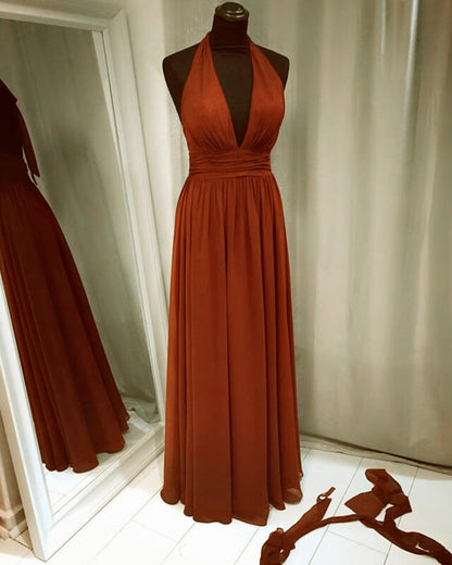 Long Chiffon Halter Bridesmaid Dresses