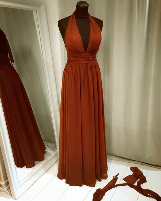 Long Chiffon Halter Bridesmaid Dresses