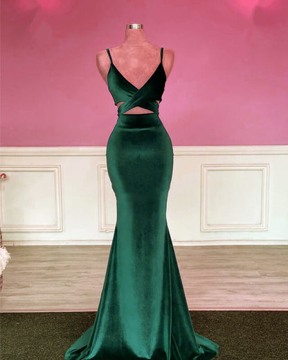 Mermaid Velvet V-neck Spaghetti Straps Dress