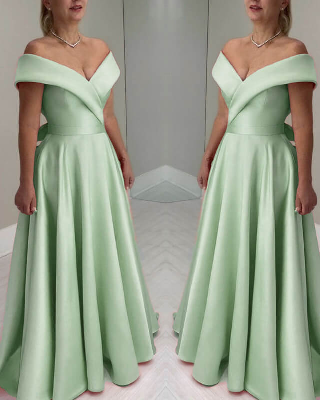 Yellow Satin Bow Back Off The Shoulder Dresses