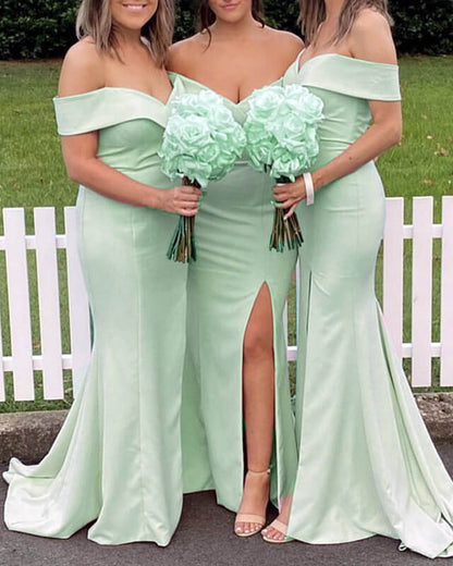 Mermaid Off The Shoulder Slit Bridesmaid Dresses