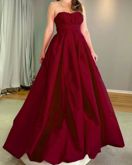 Long Ruched Strapless Empire Bridesmaid Dresses