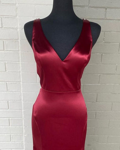 Long Mermaid V Neck Satin Bridesmaid Dresses
