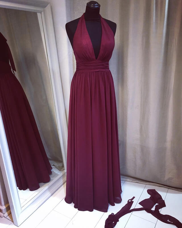 Long Chiffon Halter Bridesmaid Dresses