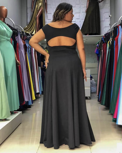 Black Plus Size Off The Shoulder Split Bridesmaid Dresses