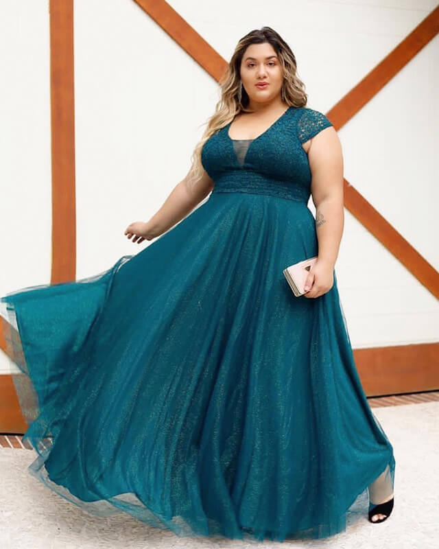 Plus Size Teal Cap Sleeve Bridesmaid Dresses V Neck