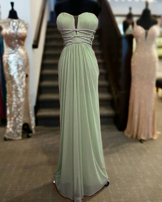Long Sage Green Sheath Bridesmaid Dresses