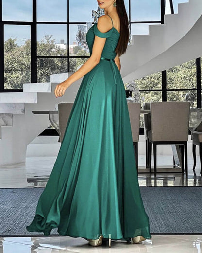 Long Green Chiffon Cold Shoulder Bridesmaid Dresses