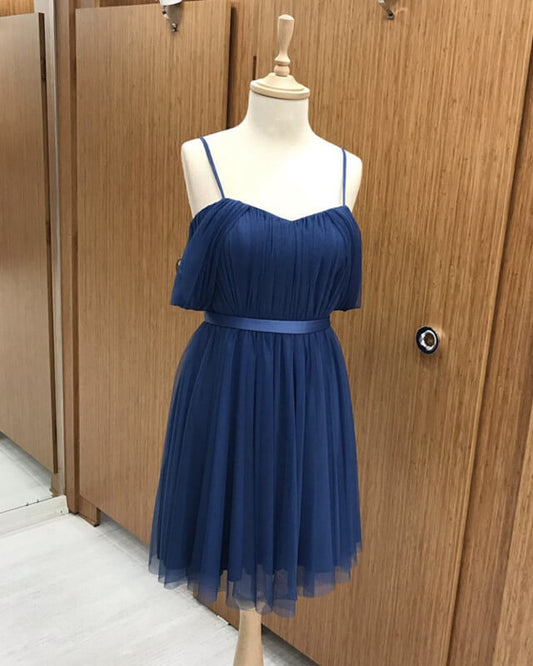 Short Navy Tulle Bridesmaid Dresses Off Shoulder