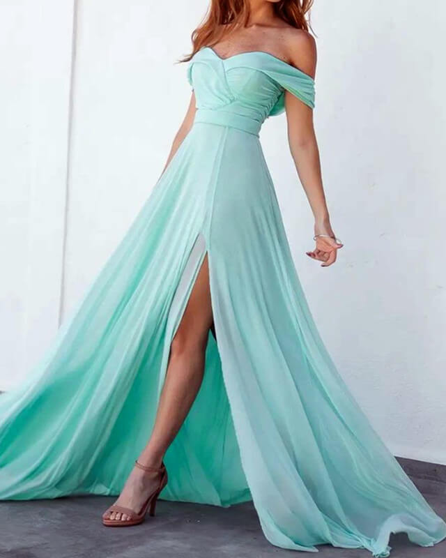 Long Off The Shoulder Chiffon Split Dress