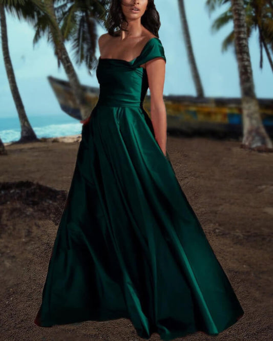 Dark Green One Shoulder Satin Dress