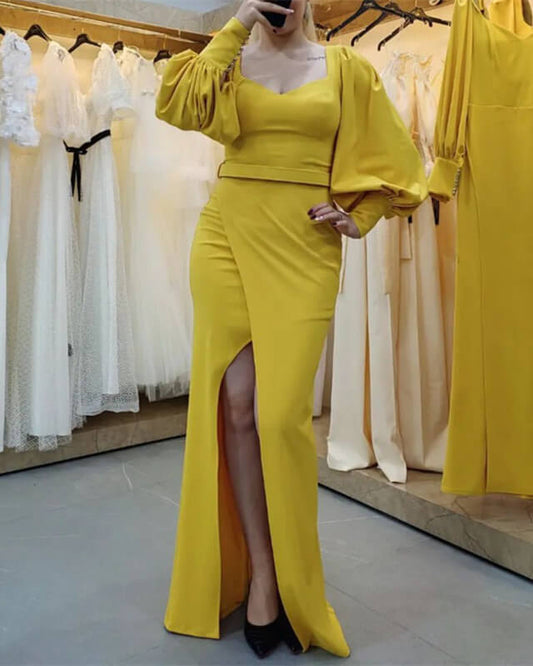 Mermaid Mustard Yellow Bridesmaid Dresses With Sleeves