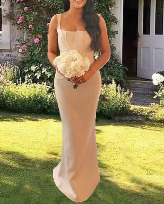 Champagne Sheath Column Satin Dress
