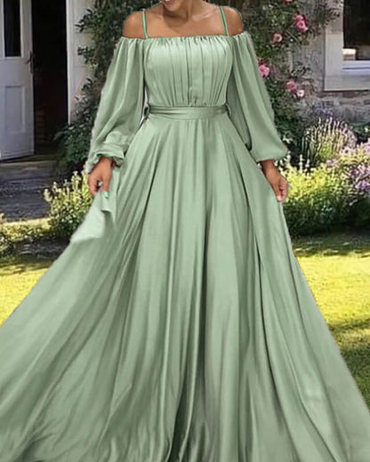 Boho Chic Sage Chiffon Cold Sleeve Dress