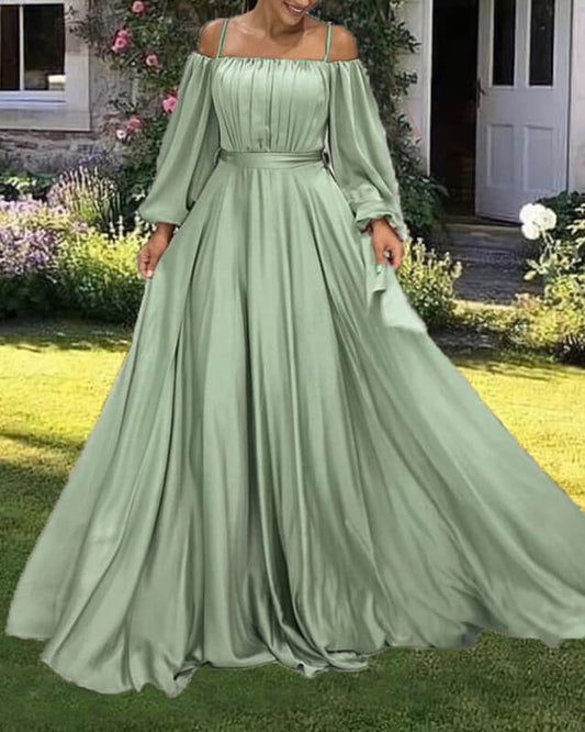 Boho Chic Sage Chiffon Cold Sleeve Dress