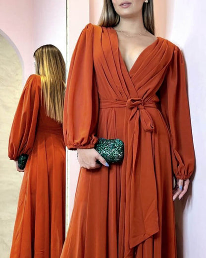 Long Sleeve Chiffon Bridesmaid Dresses V-neck