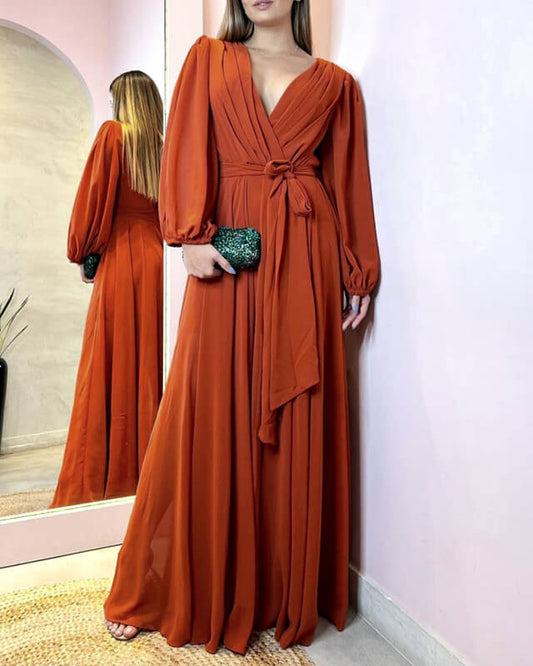 Long Sleeve Chiffon Bridesmaid Dresses V-neck