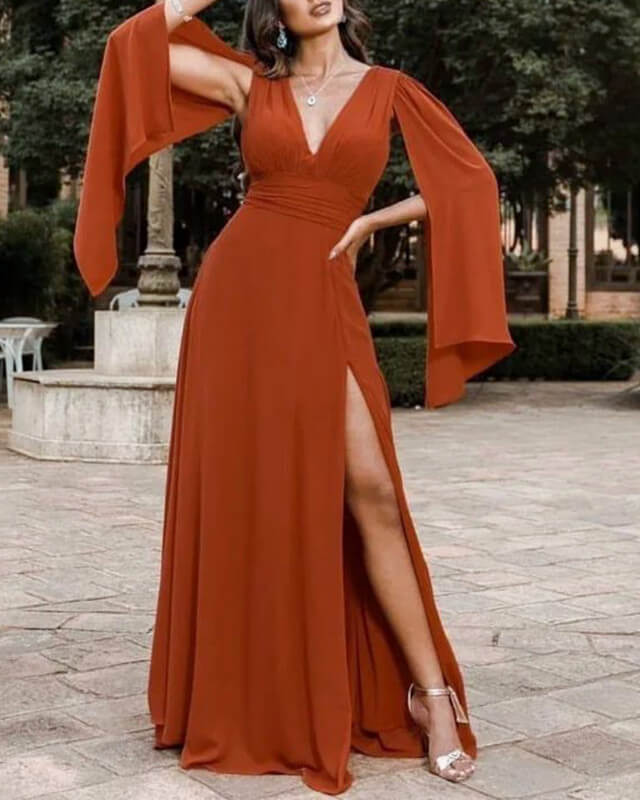 Long Chiffon Split Dress With Cold Sleeve