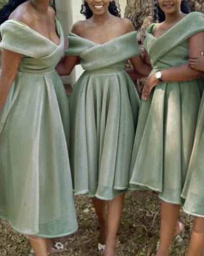 Off The Shoulder Tulle Bridesmaid Midi Dress