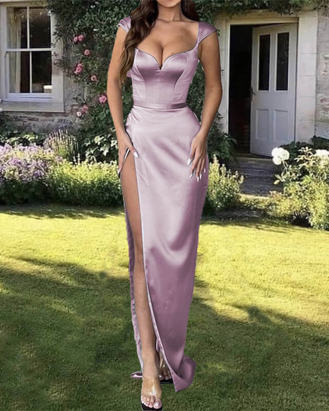 Mermaid Mauve Satin Spaghetti Straps Dress
