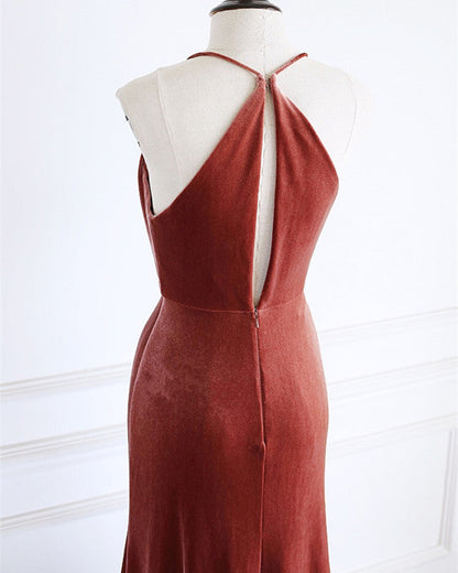 Mermaid Velvet Bridesmaid Dresses Draped Neck