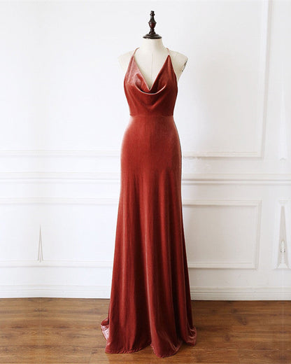 Mermaid Velvet Bridesmaid Dresses Draped Neck