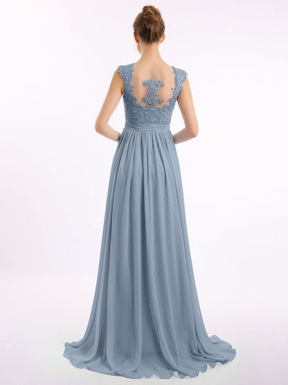 Appliqued and Beaded Dress with Sweetheart Neck Dusty Blue