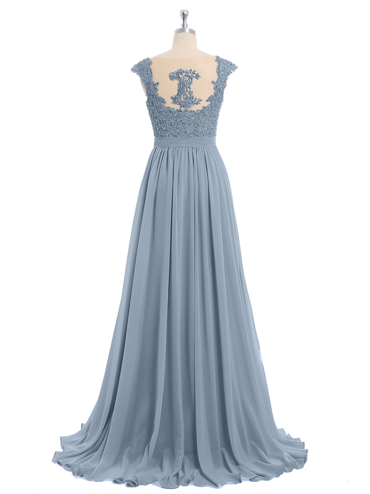 Appliqued and Beaded Dress with Sweetheart Neck Dusty Blue