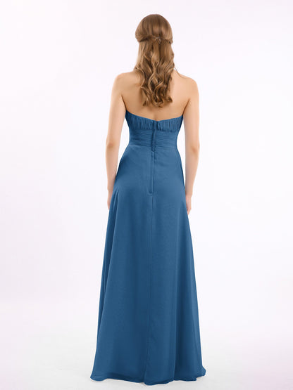 Straight Across Neck Chiffon Bridesmaid Dress Ink Blue