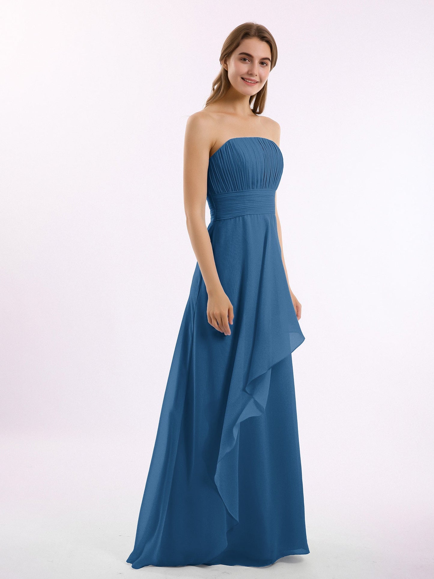 Straight Across Neck Chiffon Bridesmaid Dress Ink Blue